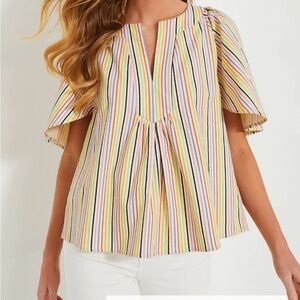 Tuckernuck Rainbow Striped Flutter Sleeve Blouse